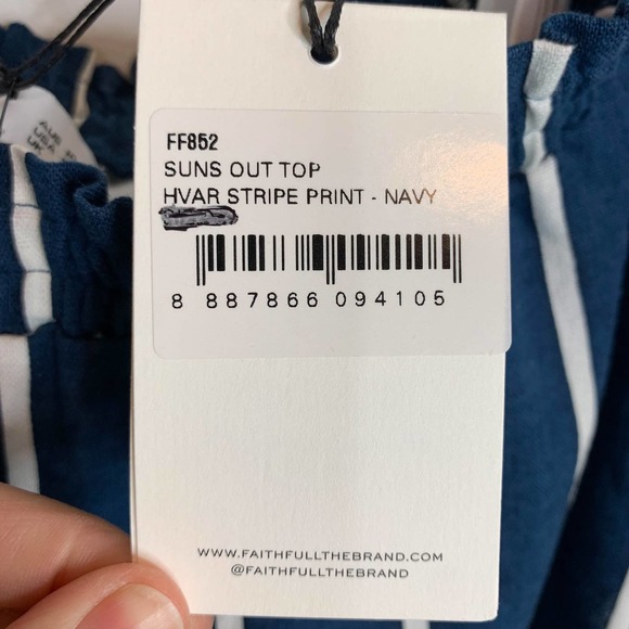 NWT FAITHFULL Suns Out Top linen strapless frayed cropped navy white striped - Picture 8 of 15